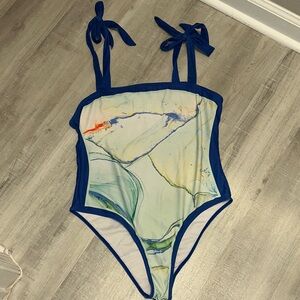 Womens XL one-piece Swimwear with Blue and Multicolor Design